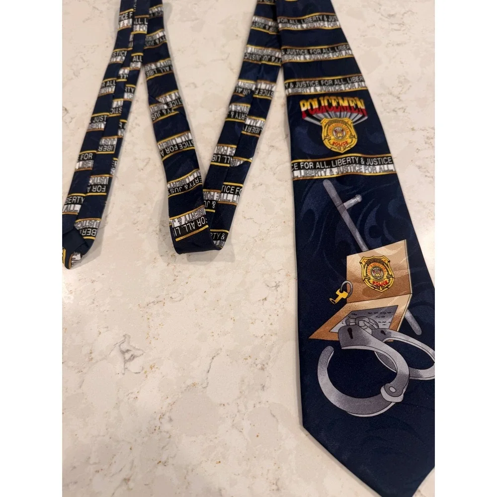Steven Harris Mens Police Tie Liberty Justice For All Handcuffs Badge Navy‎ Blue